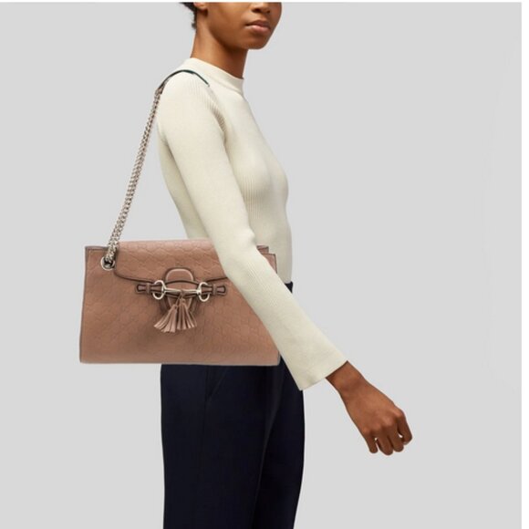 Gucci Large Emily Beige Leather Horsebit Chain Shoulder Bag - Picture 2 of 14